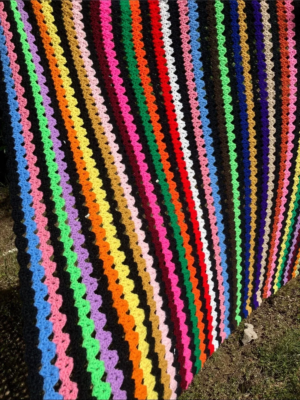 Crocheted vintage maximalist multi color wool & acrylic afghan 4 x 5